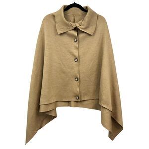Tavin Womens Knit Poncho Shrug Collared Button Front Tan‎ Size One Size